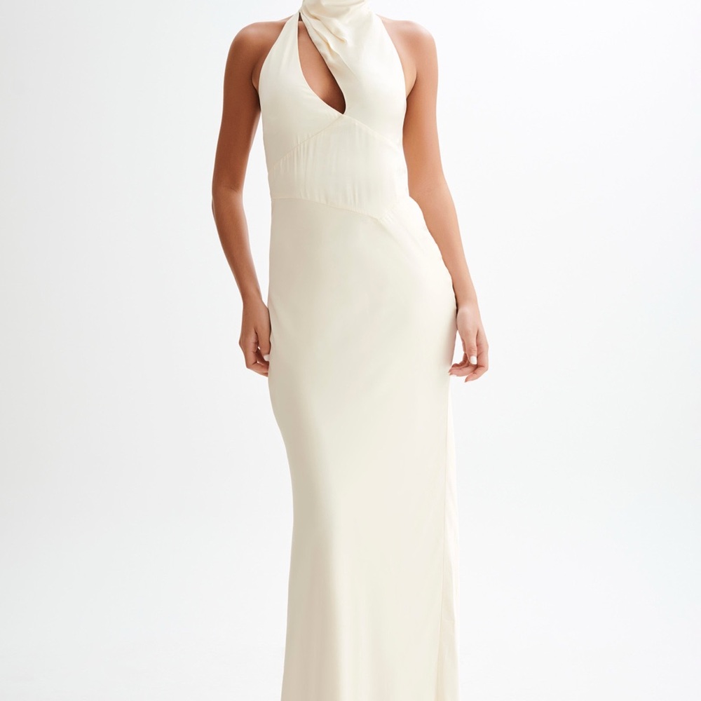 Meshki Cream Backless Halter Dress
